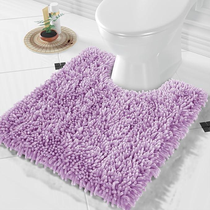 Yimobra Toilet Rugs U Shaped Washable, Extra Thick Soft Absorbent Chenille Contour Bathroom Rugs for Toilet 24x20 Inch, Quick Dry Non Slip Toilet Mat for Bath Floor, Lilac - ModernBath