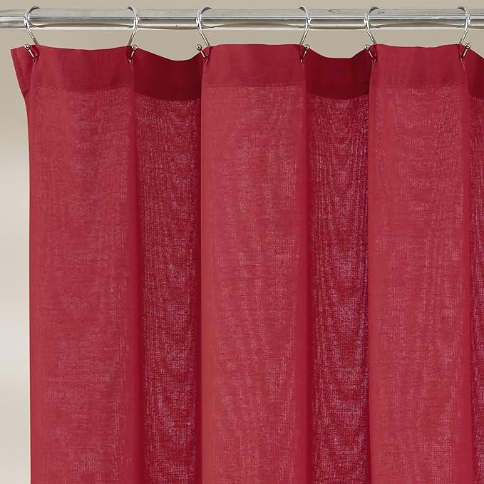 Lush Decor Linen Button Shower Curtain, 72" W x 72" L, Red & Off White - Red Bathroom Curtain - Fabric Shower Curtains - Farmhouse Bathroom Decor - ModernBath