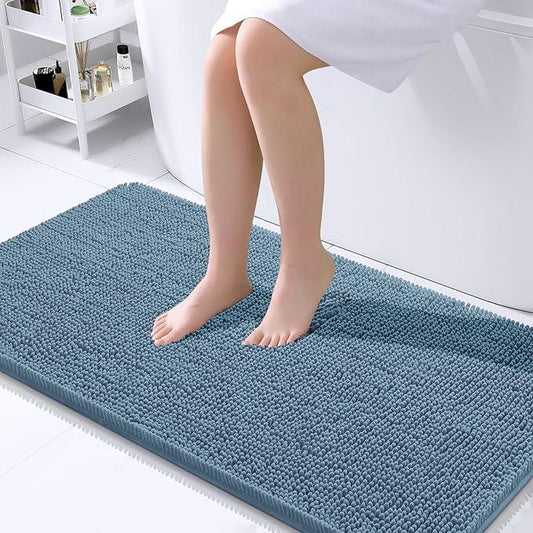 OLANLY Bathroom Rugs 44x24, Extra Soft Absorbent Chenille Bath Rugs, Rubber Backing Quick Dry, Machine Washable Bath Mats for Bathroom Floor, Tub and Shower, Home Decor Accessories, Airy Blue - ModernBath