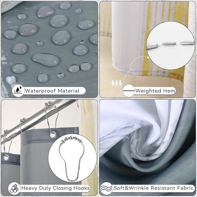 XLHOMO Bathroom Set - Grey and Gold Bathroom Accessories Set, Bathroom Sets with Shower Curtain and Rugs, Grey Shower Curtain Set with Bathroom Trash Can, Soap Dispenser, Soap Dish for Home Decor - ModernBath