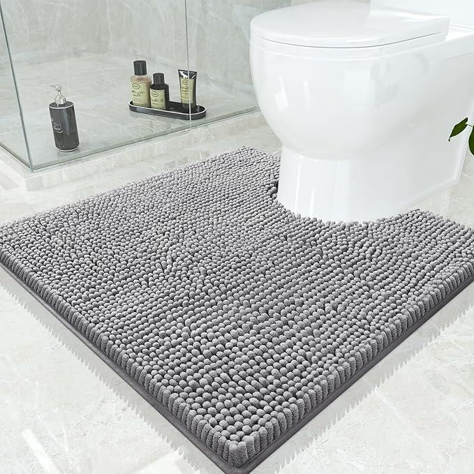 Smiry Luxury Chenille Toilet Rugs U-Shaped 24x24, Soft Absorbent Non-Slip Contour Bathroom Rugs for Toilet, Machine Washable Contoured Bath Mats, Grey - ModernBath