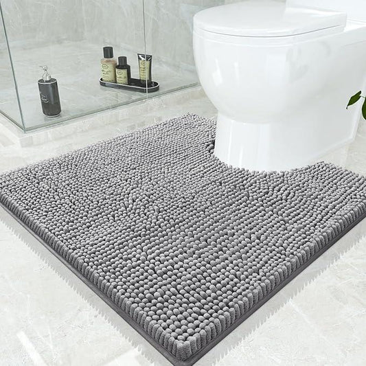 Smiry Luxury Chenille Toilet Rugs U-Shaped 24x24, Soft Absorbent Non-Slip Contour Bathroom Rugs for Toilet, Machine Washable Contoured Bath Mats, Grey - ModernBath