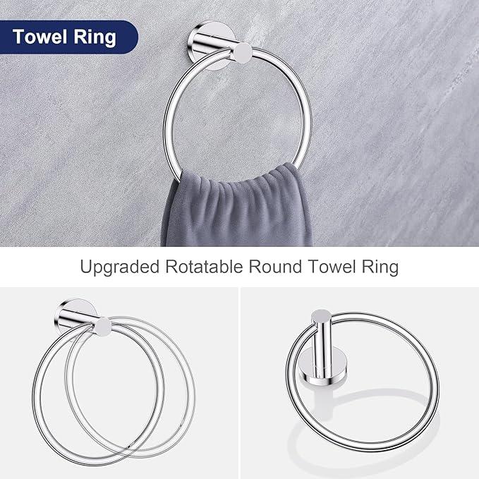 Lairuier 5 Pieces Polished Chrome Bathroom Accessories Set, SUS304 Stainless Steel 24 Inch Bath Towel Bar Set, Round Toilet Paper Holder Set Wall Mounted - ModernBath
