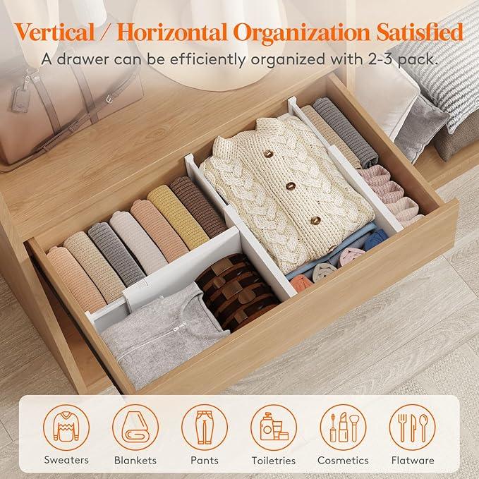 Lifewit 12 Pack Drawer Dividers Plastic 6" High, 13.5-22" Adjustable Drawer Organizers for Clothes, Expandable Dresser Separators in Bedroom/Bathroom/Kitchen/Fridge/Office Organization and Storage - ModernBath