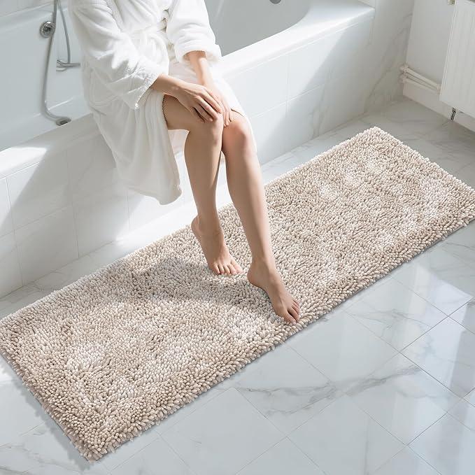 Yimobra Long Bathroom Rugs Runner 70x24 Inch, Extra Thick Soft Absorbent Chenille Bath Mat, Non Slip Machine Washable, Quick Dry Bath Rugs for Bathroom Floor, Tub and Shower, Khaki - ModernBath