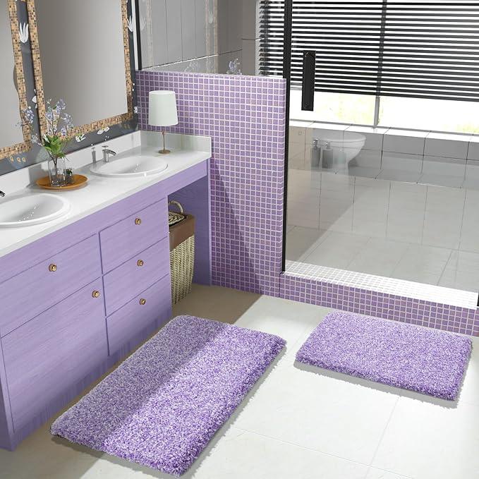 Yimobra Bathroom Rugs Non Slip Washable 36x24, Ultra Soft and Water Absorbent Bath Mats, Plush Fluffy Shower Mat Outside, Luxury Microfiber Thick Matts for Bathroom Floor/Tub, Purple and White - ModernBath