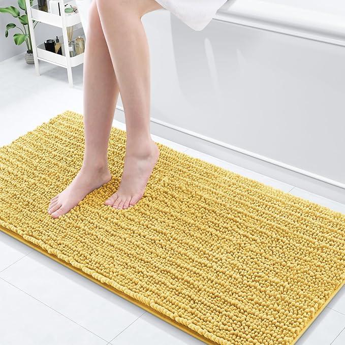 Arotive Luxury Chenille Bathroom Rug Mat, Extra Soft Thick Absorbent Shaggy Bath Rugs, Non-Slip Machine Wash Dry, Plush Bath Mats for Bathroom, Shower and Tub, 60x20, Yellow - ModernBath