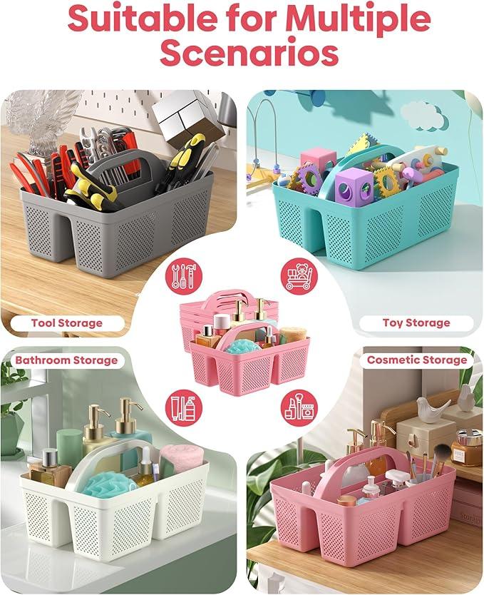 MLIKLU 4 Pack Portable Shower Caddy, Integrated Handle, Reinforced Plastic, Quick-Dry Ventilation Holes, Multi-purpose Storage Basket for Home, Dorm and Bathroom, Kitchen, Under Sink Storage, Pink - ModernBath