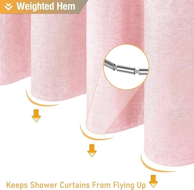 BTTN Pink Fabric Shower Curtain - Linen Textured Weighted Cloth Shower Curtain Set with 12 Plastic Hooks, Machine Washable, Hotel Spa Luxury Neutral Decorative Modern Bath Curtains for Bathroom, 72x72 - ModernBath