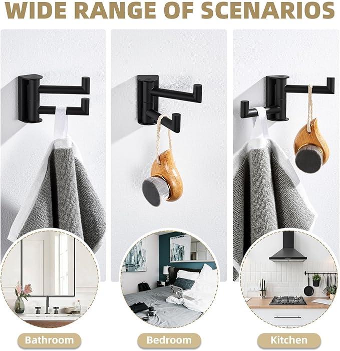 Angle Simple Swivel Double Towel Hook Matte Black, 304 Stainless Steel Robe Hook for Bathroom - ModernBath