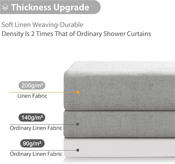 Jowels Light Grey Linen Shower Curtain, Boho Farmhouse Shower Curtain Set for Bathroom, 200GSM Luxury Weighted Water Resistant Fabric Textured Shower Curtains with 12 Metal Hooks, 72Wx72H - ModernBath