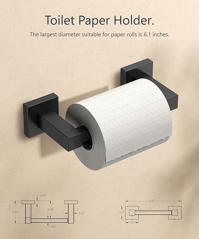 FORIOUS Toilet Paper Holder Wall Mount, Stainless Steel Rustproof Double Post Pivoting Tissue Roll Holder for Bathroom, Commercial Toilet Paper Dispenser (Matte Black, Square 2 Pack) - ModernBath