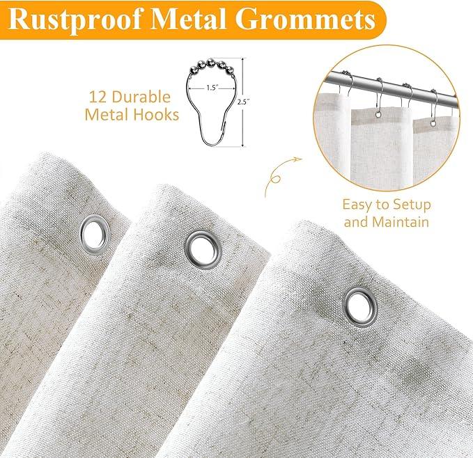 Naturoom 42 Inch Shower Curtain - Stall Narrow Half Linen Ultra Thick Fabric Shower Curtain Set with Hooks, Boho Farmhouse Rustic RV Camper Bath Curtains for Bathroom, Beige White, 42x72 - ModernBath