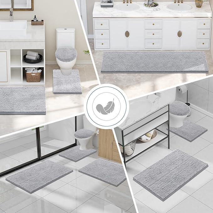 Smiry Luxury Chenille Toilet Rugs U-Shaped 24x20, Soft Absorbent Non-Slip Contour Bathroom Rugs for Toilet, Machine Washable Contoured Bath Mats, Light Grey - ModernBath