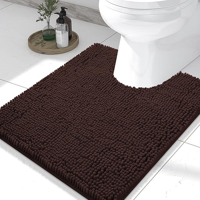 Smiry Luxury Chenille Toilet Rugs U-Shaped 24x20, Soft Absorbent Non-Slip Contour Bathroom Rugs for Toilet, Machine Washable Contoured Bath Mats, Brown - ModernBath