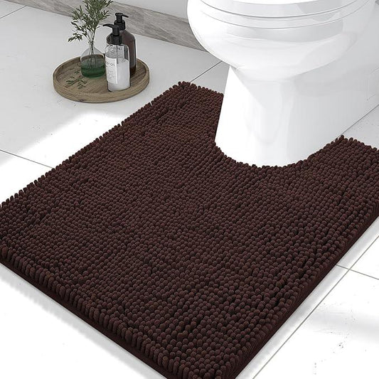 Smiry Luxury Chenille Toilet Rugs U-Shaped 24x20, Soft Absorbent Non-Slip Contour Bathroom Rugs for Toilet, Machine Washable Contoured Bath Mats, Brown - ModernBath