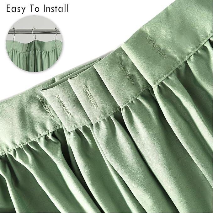 Homechoice Decor Light Green Ruffle Shower Curtain 72“ W x 84” H, Vintage Handcrafted Bow Tie Bath Curtain for Master Bathroom, Ruched Microfiber Bathroom Curtain with 12 Buttonholes (LQ-10) - ModernBath
