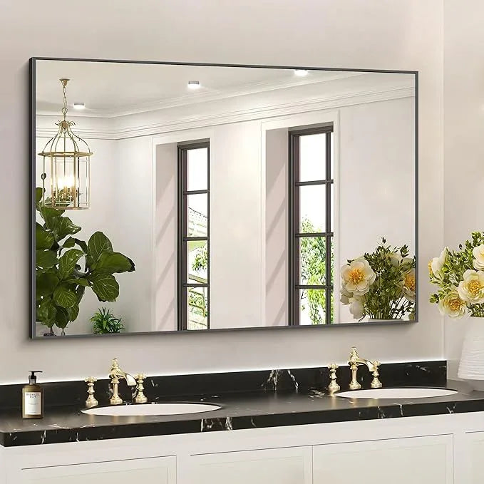 COFENY 36x50inch Bathroom Mirror, Black Rectangle Mirrors with Thin Metal Frame, Large Rectangular Wall Mirror for Bathroom, Living Roomm, Hair Salon, Big Farmehouse Mirror Hang Horizontal/Vertical - ModernBath