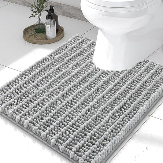 Smiry Bathroom Toilet Rugs U Shaped 24x20, Extra Soft Absorbent Non Slip Rubber Backing Chenille Contour Bath Rugs for Toilet, Machine Washable Contoured Bath Mats, Light Grey - ModernBath