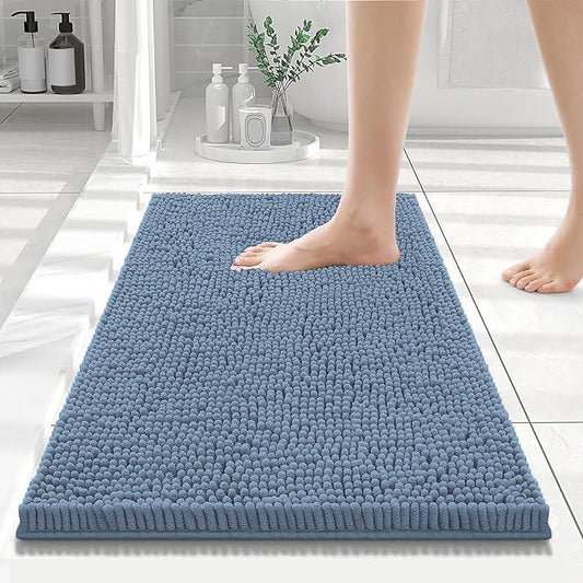 Smiry Luxury Chenille Bathroom Rugs 24x16, Extra Soft and Absorbent Shaggy Bath Mat, Machine Washable, Non-Slip Plush Carpet Runner for Tub, Shower, and Floor, Home Decor Accessories, Grayish Blue - ModernBath