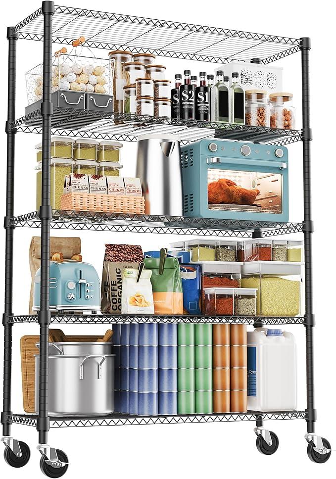 5 Tiers Shelf 1750 lbs Steel Storage Shelving Utility Shelving Unit Steel Organizer Wire Rack for Home,Kitchen,Office,Garage Black 17.7" D x 47.2" W x 76.8" H - ModernBath