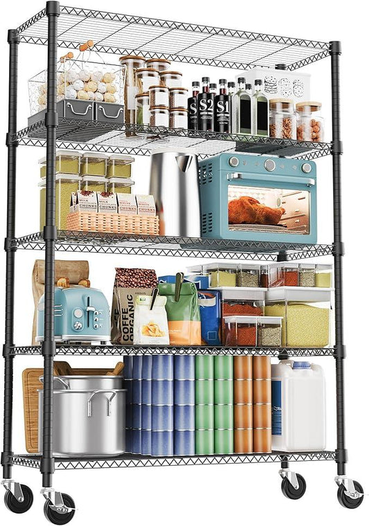 5 Tiers Shelf 1750 lbs Steel Storage Shelving Utility Shelving Unit Steel Organizer Wire Rack for Home,Kitchen,Office,Garage Black 17.7" D x 47.2" W x 76.8" H - ModernBath