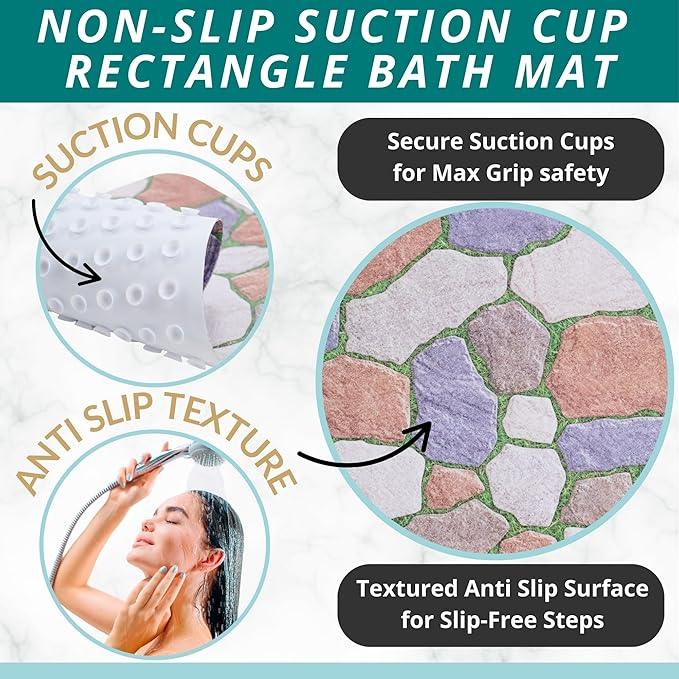 ENKOSI Non Slip Shower Mat – Bath Mat for Tub and Shower Floors – Anti Slip Bathtub Mat with Strong Suction Cup Grip – Unique Design Soft Bathroom Mat for Inside Baths and Showers (28x16 Stone Path) - ModernBath