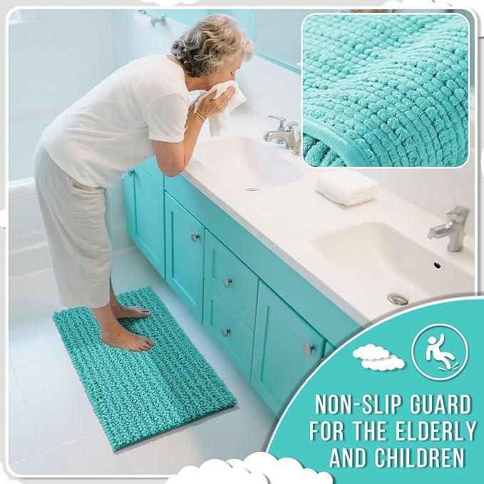 Yimobra Bathroom Rugs Non Slip Washable - Ultra Soft Absorbent Chenille Bath Mat, Quick Dry Shaggy Floor Carpet for Tub Shower, Lake Blue Home Decor Accessories, 24x17 Inch - ModernBath