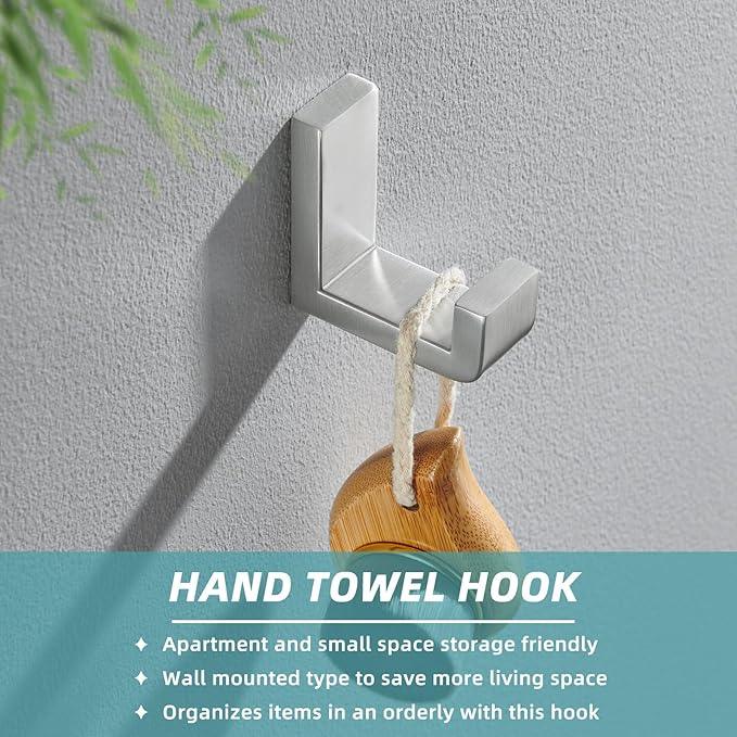 APLusee Brushed Nickel Towel Hook for Bathroom, 304 Stainless Steel Heavy Duty Bathroom Wall Hook, Wall Mounted - ModernBath