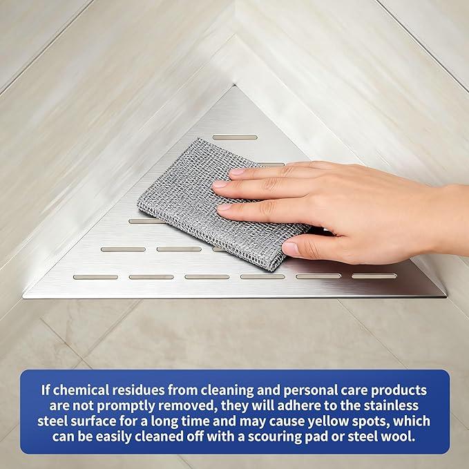10'' Corner Shower Shelf 2PCS, 304 Stainless Steel Grout in Shelves for Tiled Wall, Recessed Bathroom Shelves, No Drilling Needed (10'', Silver) - ModernBath