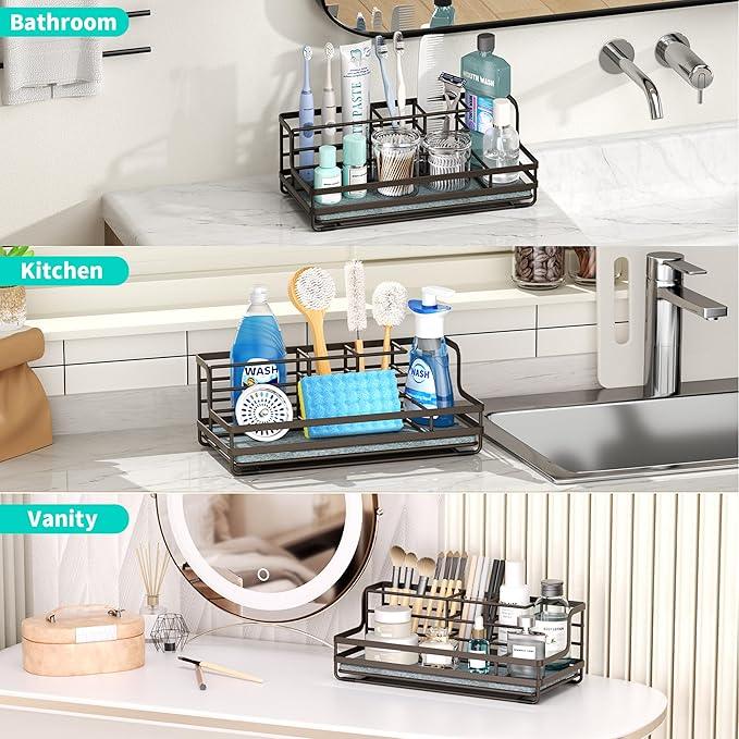 HapiRm Toothbrush Holders for Bathroom - 5 Partitions Bathroom Counter Organizer with Instant Drying Stone, Stainless Steel Countertop Storage Electric Toothbrush Toothpaste Holder - Bronze - ModernBath