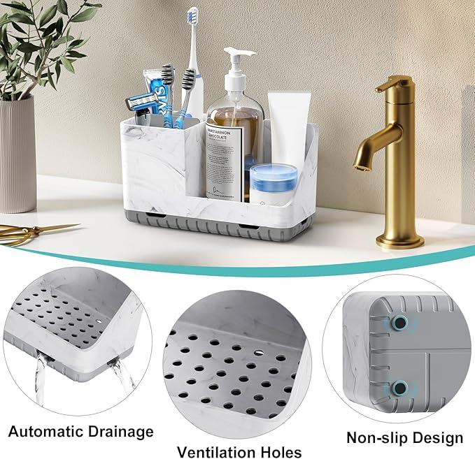 Toothbrush Holders for Bathroom Countertop, Kids Electric Toothbrush and Toothpaste Holder, Bathroom Accessories Vanity Organizer, Bathroom Organizers and Storage (Grey Marble Grain) - ModernBath