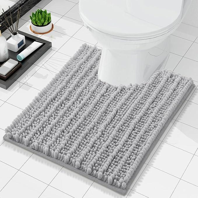 Arotive Luxury Chenille Toilet Rugs U-Shaped, Extra Soft Thick Absorbent Bathroom Mat, Non-Slip Shaggy Plush Contour Rugs, Machine Wash Dry Bath Mat for Toilet Base, 24x20, Light Grey - ModernBath