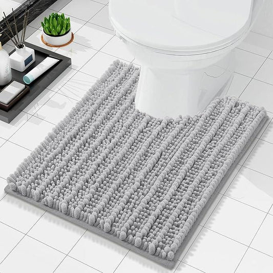 Arotive Luxury Chenille Toilet Rugs U-Shaped, Extra Soft Thick Absorbent Bathroom Mat, Non-Slip Shaggy Plush Contour Rugs, Machine Wash Dry Bath Mat for Toilet Base, 24x24, Light Grey - ModernBath