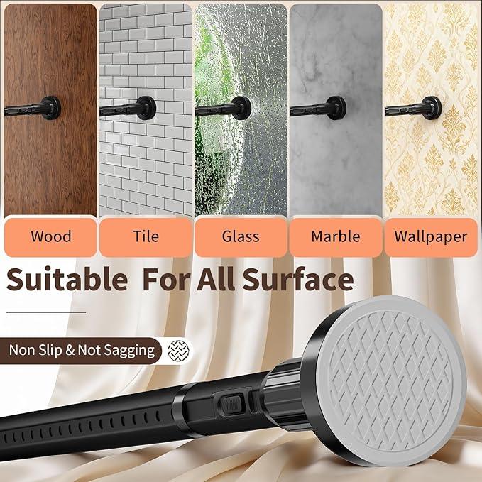 Treije Tension Curtain Rod 39-173In, Outdoor Extra Long Curtain Rod No Drilling for Window or Bathroom Patio, Adjustable Heavy Duty Shower Curtain Rod, Easy to Install, Never Rust, Non-Slip-Black - ModernBath