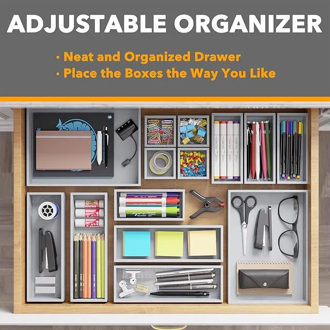 SpaceAid 14-Piece Bamboo Drawer Organizer Storage Boxes Set, Wood Tray Junk Drawer Organizers Multi-Use Divider Bins for Kitchen, Bathroom, Office Desk and Makeup Organization (14 Pack, Gray) - ModernBath