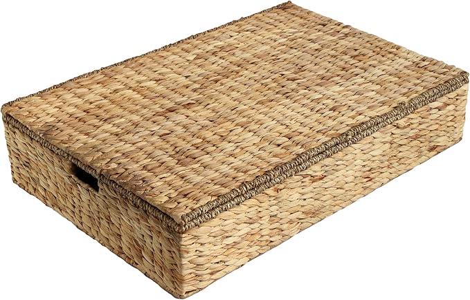 happimess BSK2015A Holden 30" Classic Costal Hand-Woven Hyacinth Wicker Under Bed Storage Basket with for Storage and Decoration in Bathroom, Bedroom, Closet, Entryway, Natural - ModernBath