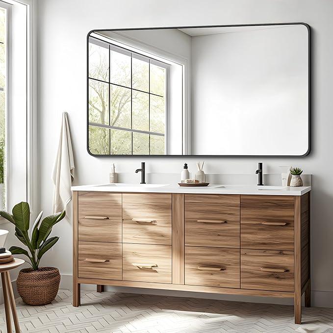 DESBING 30 x 50 Inch Bathroom Mirror, Matte Black Wall Mirror with Metal Frame, Decorative Rectangular Vanity Mirror for Bedroom Bathroom Living Room Entryway (Horizontal/Vertical) - ModernBath