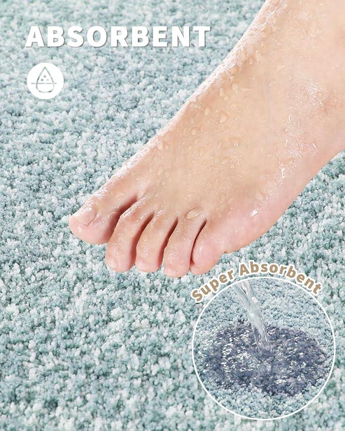 Yimobra Long Bathroom Rug Non Slip Washable, Soft Absorbent Microfiber Bath Mat, Dual-Tone Decor Rug with Rubber Backing for Bathroom Floor,Tub and Shower,47x24,Home Essentials,Light Blue and White - ModernBath