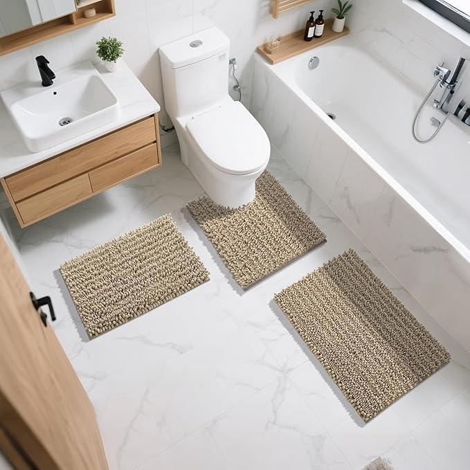 Yimobra Bathroom Rugs Non Slip Washable 24x17 Inch - Ultra Soft Absorbent Chenille Bath Mat, Quick Dry Shaggy Floor Carpet for Tub Shower, Camel Home Decor Accessories - ModernBath