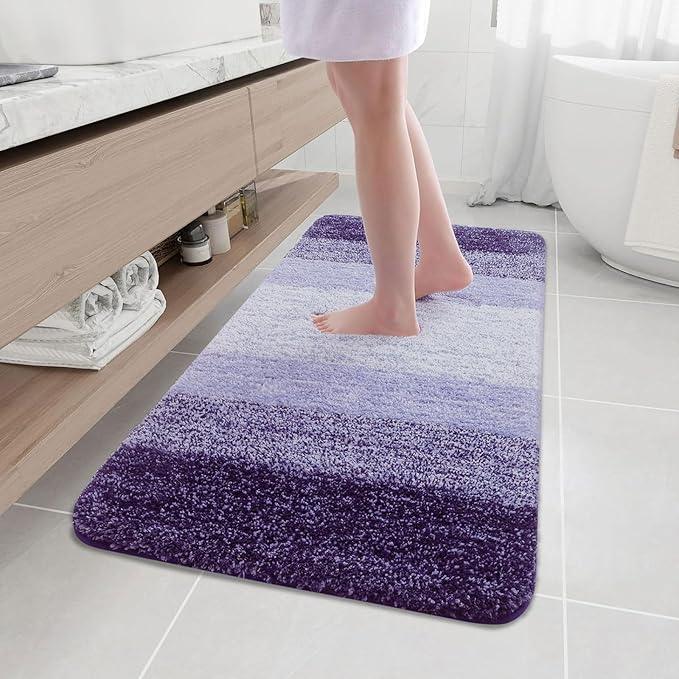 Arotive Microfiber Bathroom Rugs, Shaggy Soft and Absorbent Bath Rug, Non-Slip, Thick Plush Machine Washable Dry Bath Mats for Bathroom, Tub and Shower, 47x24, Dark Purple, Rectangular - ModernBath