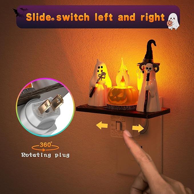 Halloween Night Light,Amber Night Lights Plug into Wall,Cute & Funny Flaming Jumping Night Light,Ghost & Pumpkin Plug in Nightlight with 360° Rotatable for Kids Halloween Party Decor,2 Pack - ModernBath