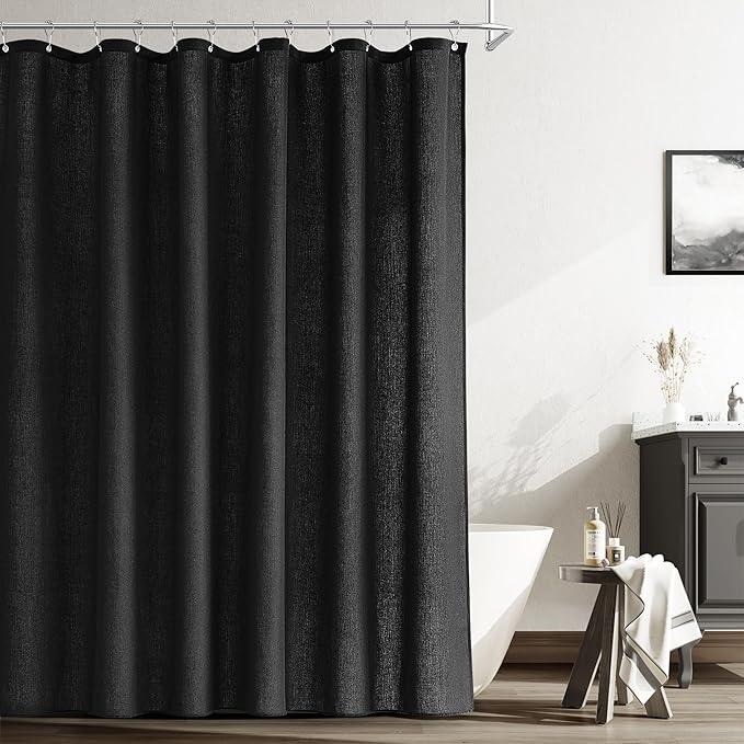 Naturoom Black Linen Shower Curtain Liner Neutral Weighted Cloth Fabric Textured Beige Farmhouse Rustic Burlap Country Style Shower Curtains for Bathroom,Black,72x84 Inches Length - ModernBath
