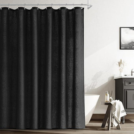 Naturoom Black Linen Shower Curtain Liner Neutral Weighted Cloth Fabric Textured Beige Farmhouse Rustic Burlap Country Style Shower Curtains for Bathroom,Black,72x84 Inches Length - ModernBath