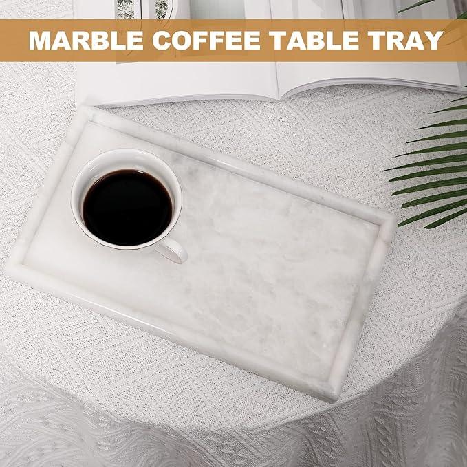 Koville African Natural Marble Tray, 12"x7" Coffee Table Vanity/Decorative Tray for Jewerly, Watch, Perfume Candle Tray for Bedroom/Bathroom/Kitchen Countertop - ModernBath