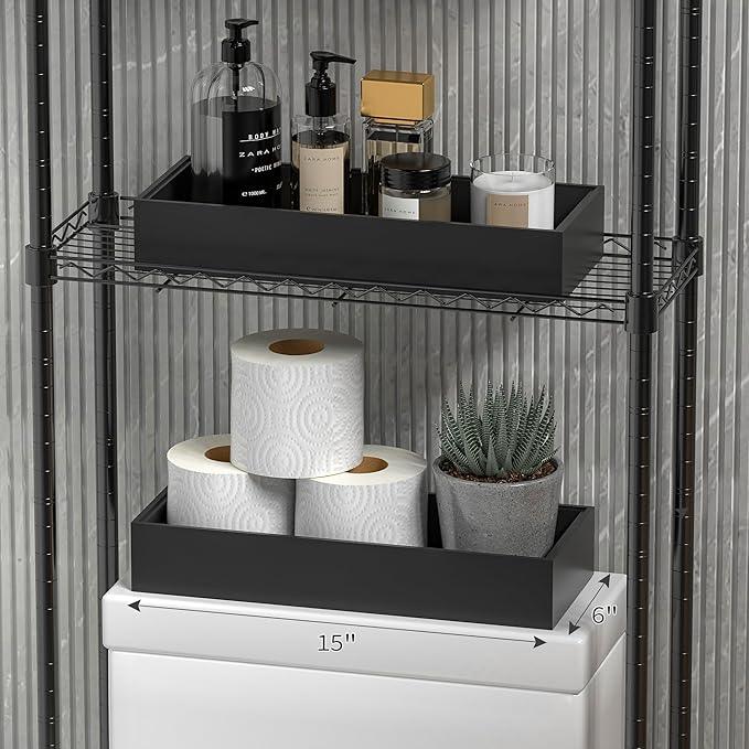 Kitchen Drawer Organizer Tray, Stackable Black Bamboo Drawer Organizer for Large Silverware, Utensils, Cutlery, Flatware, Junk, Dresser, Bathroom, 17" x 6" x 2.5" (Set of 2) - ModernBath