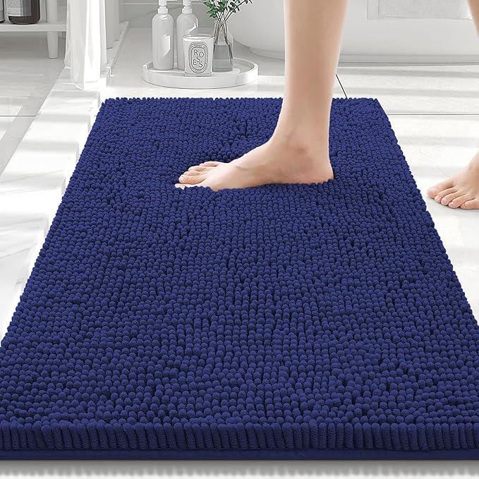 Smiry Luxury Chenille Bathroom Rugs 30x20, Extra Soft and Absorbent Shaggy Bath Mat, Machine Washable, Non-Slip Plush Carpet Runner for Tub, Shower, and Floor, Home Decor Accessories, Deep Blue - ModernBath