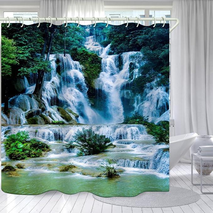 LYFANS Bathroom Uses 3D Shower Curtain with Alpine Waterfall, Luxury Bathtub Waterproof Shower Curtains, Bright Fabric Shower Curtain, Size (72x79 inches) - ModernBath