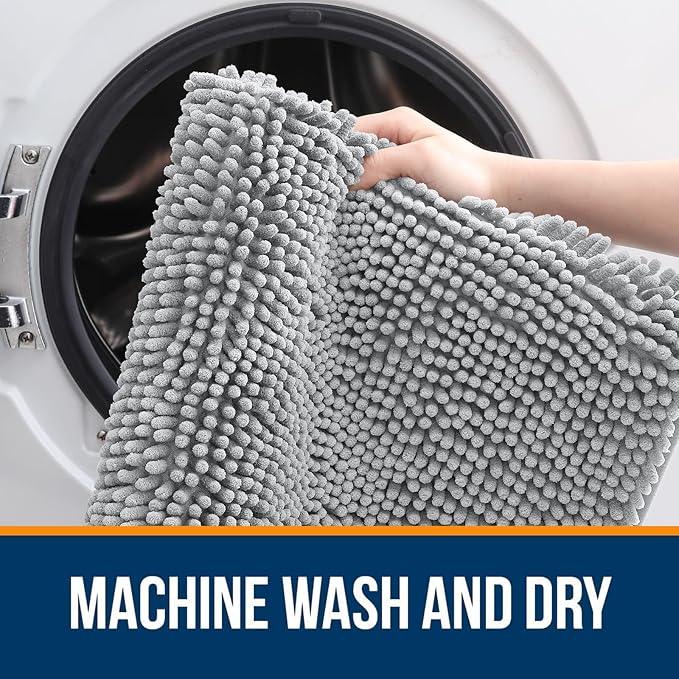OLANLY Bathroom Rugs 34x21, Extra Soft Absorbent Chenille Bath Rugs, Rubber Backing Quick Dry, Machine Washable Bath Mats for Bathroom Floor, Tub and Shower, Home Decor Accessories, Light Grey - ModernBath