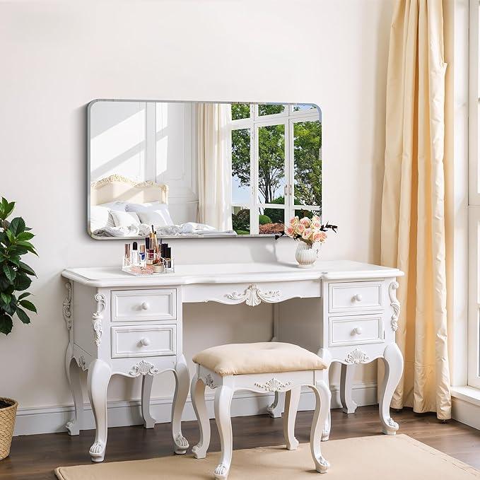 CILIBER Frameless Rectangle Mirror, 24x40 Beveled Bathroom Mirror Rounded Corner, Frameless Wall Mirror Shatterproof Tempered Glass Lightweight Design for Bedroom Living Room Entryway - ModernBath